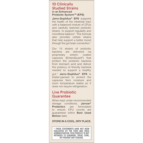 Jarrow Formulas Jarro-Dophilus EPS Advanced, 55 Billion CFU Probiotics, Digestive Support for Adults, 30 Probiotic Supplement Veggie Capsules, Up to 30 Day Supply Jarrow Formulas uk supplements