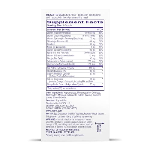 Natrol Cognium Complete, Dietary Supplement for Brain Health, Brain Health Supplements for Adults, 60 Capsules, 30 Day Supply Natrol uk supplements