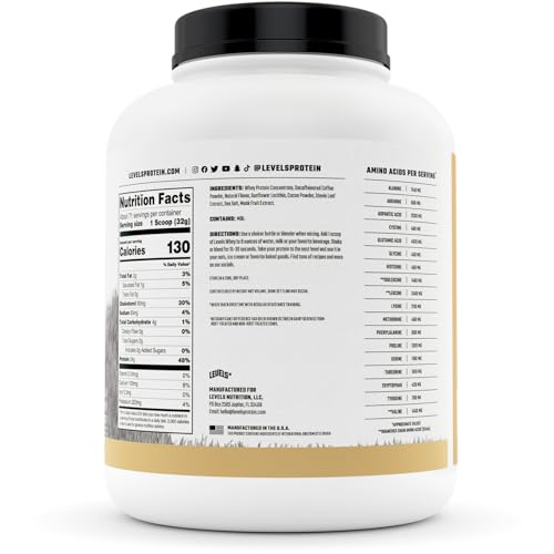 Levels Grass Fed 100% Whey Protein, No Hormones, Cappuccino, 5LB Levels Nutrition uk supplements