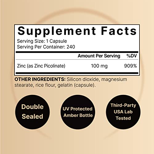 NatureBell Zinc Picolinate 100mg, 480 Count Capsules - Supports Immune System NatureBell uk supplements