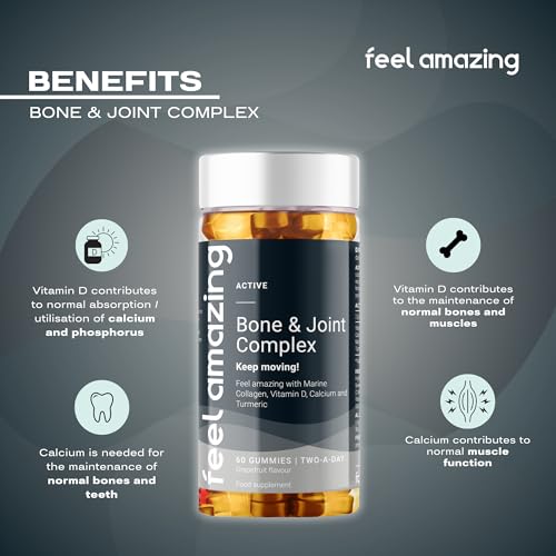 Feel Amazing Bone & Joint Complex Gummies - with Calcium, Vitamin D3 & Marine Collagen - 60 Grapefruit-Flavored Gummies - 30-Day Supply (1) Feel Amazing uk supplements