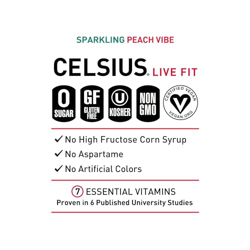 CELSIUS Sparkling Peach Vibe, Functional Essential Energy Drink 12 Fl Oz (Pack of 12) CELSIUS uk supplements