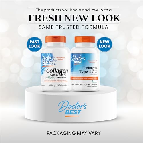 Doctor's Best Collagen Types 1 & 3 with Vitamin C, Non-GMO, Gluten Free, Soy Free, Supports Hair, Skin, Nails, Tendons & Bones, 500 mg, 240 Caps (DRB-00263) Doctor's BEST uk supplements