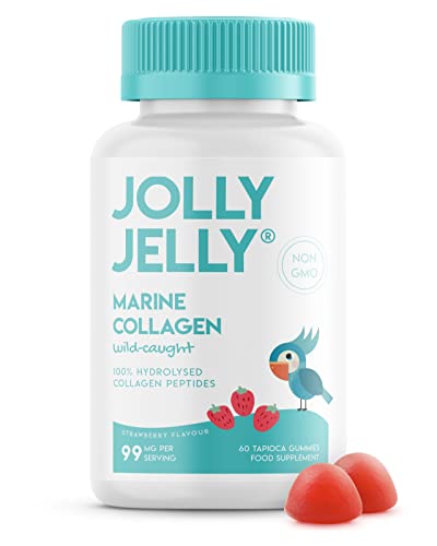 Marine Collagen Gummies by Jolly Jelly® - Wild-Caught Marine Collagen Tapioca Gummies - Type 1 Hydrolysed Collagen - Strawberry Flavour - 60 Gummies. JOLLY JELLY uk supplements