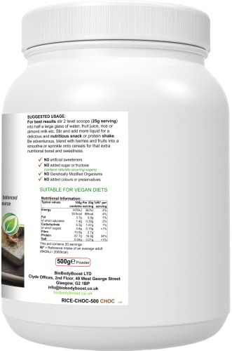 RicePro |Chocolate | Brown Rice Protein Powder with Added Herbals | Chicory Root Extract, Biobodyboost uk supplements