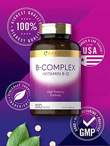 Carlyle B Complex Vitamin with B12 | 300 Tablets | High Potency Formula | Vegetarian Carlyle uk supplements