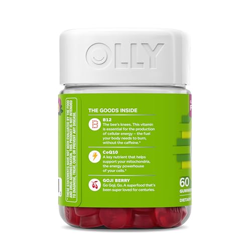 OLLY Daily Energy Gummy, Caffeine Free, Vitamin B12, CoQ10, Goji Berry, Adult Chewable Supplement, Tropical Flavor - 60 Count OLLY uk supplements