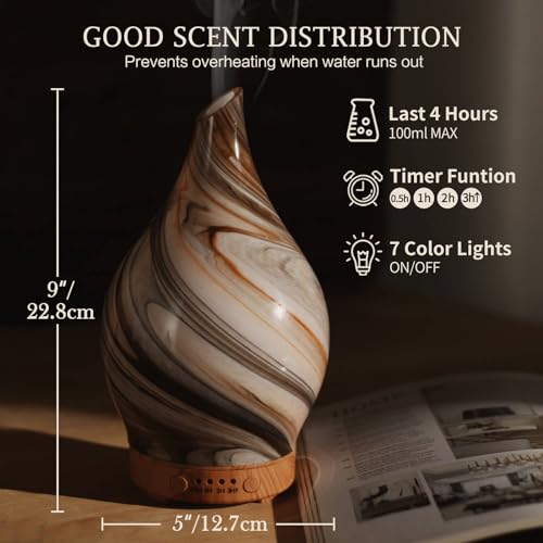 Porseme 100ml Glass Essential Oil Diffuser Aromatherapy Ultrasonic Cool Mist Humidifier 4 Running Hours Porseme uk supplements