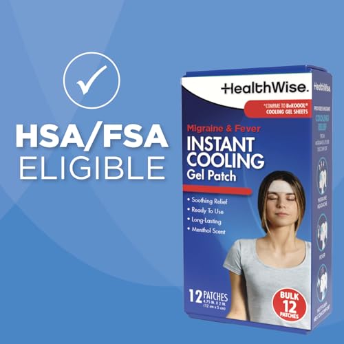 HealthWise Instant Cool Gel Patches | Migraine & Fever Relief | 12-Count | 4.75” x 2” | Soothing Menthol Vapors | Non-Medicated Formula HealthWise uk supplements