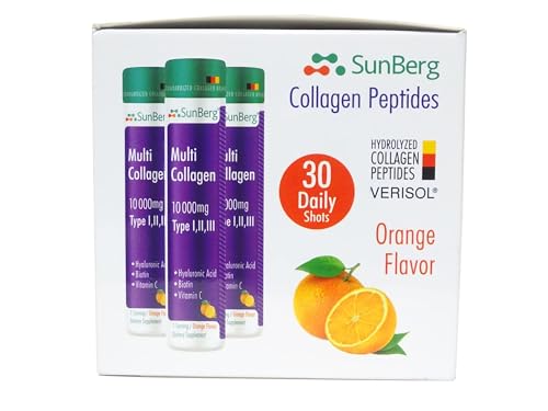 Sunberg Collagen Liquid Shots - 10000mg Collagen Supplement Type I,II,III Hyaluronic Acid Bodygenix uk supplements