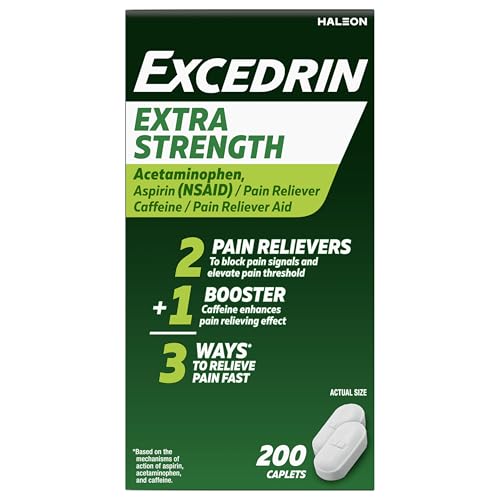Excedrin Extra Strength Pain Relief Caplets for Headache Relief, Acetaminophen 250mg, Aspirin 250mg, Caffeine 65mg, Pain Reliever, 200 Count Excedrin uk supplements