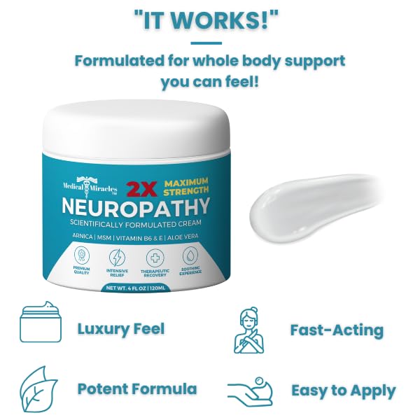 Medical Miracles Neuropathy Cream 2X Strength | Nerve Therapy Max Potency Relief for Feet, Hands, Legs, Toes - Arnica, Vitamin B6, Aloe Vera, MSM - Crafted for Exceptional Relief 4oz Medical Miracles uk supplements