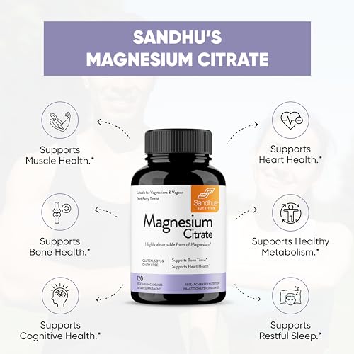 Sandhu's Magnesium Citrate Highly Absorbable Gluten, Soy Diary Free No Fillers Sandhu's uk supplements