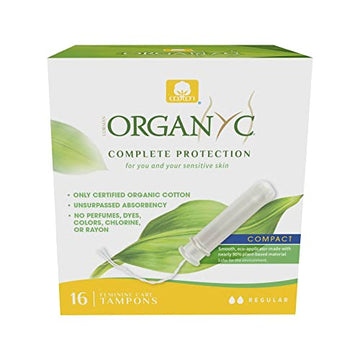 Organyc 100% Certified Organic Cotton Tampons, Plant-Based Eco-Applicator, Regular Flow, 16 Count Organyc uk supplements