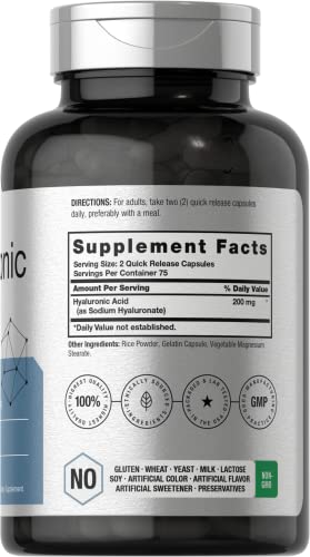 Hyaluronic Acid Supplement | 200 mg | 150 Capsules | Non-GMO and Gluten Free Supple Horbäach uk supplements