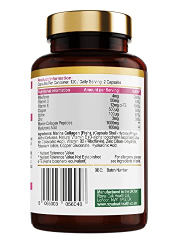Marine Collagen Complex – 120 Hydrolyzed Fish Collagen Capsules – Enriched with Vitamin C Royal Oak Health uk supplements