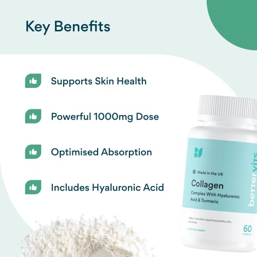 Bettervits Collagen Complex | 1000mg Hydrolyzed Capsules | Skin | Hair | Nails | Joints | Hydrates & Smooths | With Hyaluronic Acid & Vitamin E Bettervits uk supplements