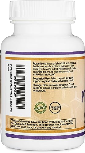 Pterostilbene Supplement 100mg Capsules (Third Party Tested) Manufactured in The USA Double Wood Supplements uk supplements