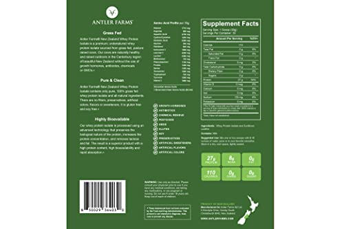Antler Farms - 100% Grass Fed New Zealand Whey Protein Isolate, Unflavored, 30 Servings Antler Farms uk supplements
