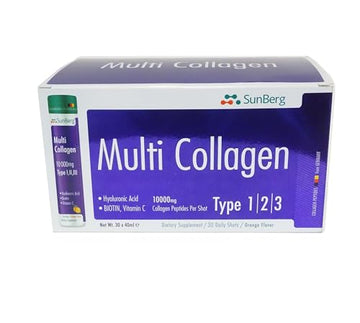 Sunberg Collagen Liquid Shots - 10000mg Collagen Supplement Type I,II,III Hyaluronic Acid Bodygenix uk supplements