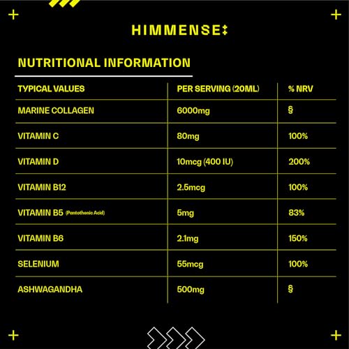 Hydrolysed Marine Liquid Collagen - 6000mg Type 1 Collagen Peptides enriched with 7 Vitamins Himmense uk supplements