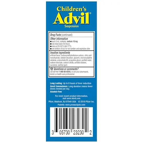 Children's Advil Pain Reliever and Fever Reducer, Dye Free and Sugar Free Ibuprofen Oral Suspension, Berry Flavored - 4 Fl Oz Children's Advil uk supplements
