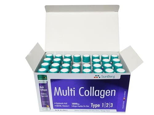 Sunberg Collagen Liquid Shots - 10000mg Collagen Supplement Type I,II,III Hyaluronic Acid Bodygenix uk supplements