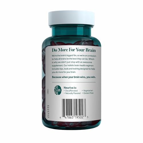 NEURIVA Plus Decaffeinated Nootropic Brain Supplement for Memory, Focus & Concentration & Cognitive Function, Clinically Tested NeuroFactor, Phosphatidylserine, Vitamins B6 B12,50ct Strawberry Gummies NEURIVA uk supplements