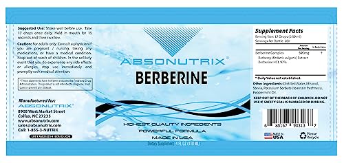 Absonutrix Berberine Supplement 600 mg, 4 Fl Oz Large Bottle, Healthy Weight Loss Support Absonutrix uk supplements
