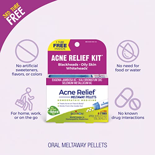 Boiron Acne Relief Kit for Blackheads, Oily Skins, Whiteheads on The Face and Body - 3 Count (240 Pellets) Boiron uk supplements