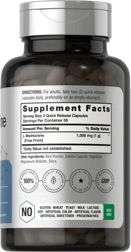 L Methionine 1000mg | 100 Capsules | Non-GMO, Gluten Free | Free Form Supplement Horbäach uk supplements