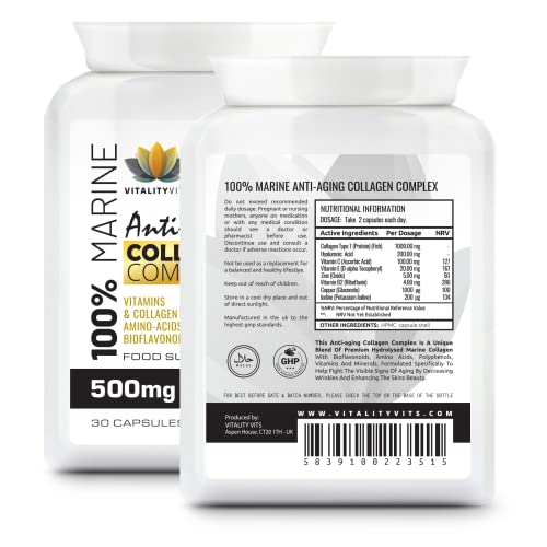 Marine Collagen Complex - High Strength 30 Capsules for Joint Support Hair VITALITYVITS uk supplements