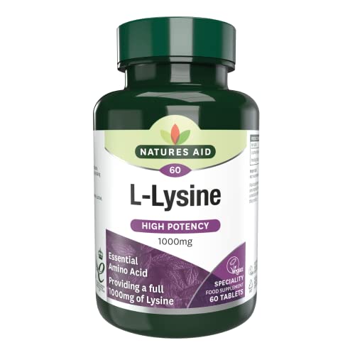 Natures Aid L-Lysine 1000 mg, High Potency Essential Amino Acid, Vegan, 60 Tablets natures aid uk supplements