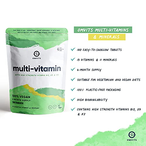 Vegan Multivitamins & Minerals - With High Strength Vitamin B12, D3, K2 & Iron Omvits uk supplements