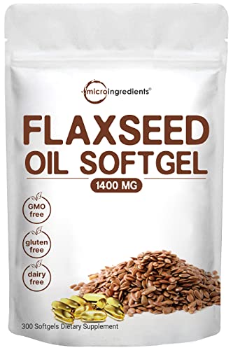 Flaxseed Oil 1400mg Softgels, 300 Counts | w/ 700mg ALA Omega 3, Cold Pressed Micro Ingredients uk supplements