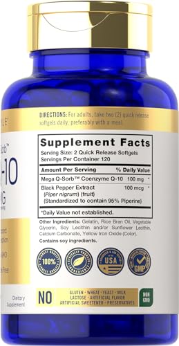 Carlyle CoQ10 100mg | 240 Softgels | Mega Q-Sorb Coenzyme Q-10 | with Black Pepper Carlyle uk supplements