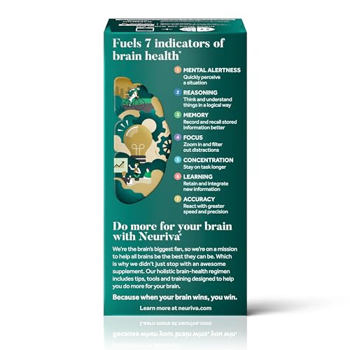NEURIVA Ultra Decaffeinated Clinically Tested Nootropic Brain Supplement for Mental Alertness, Memory, Focus & Concentration, Cognivive, Neurofactor, Phosphatidylserine, Vitamins B6 B12, 60 Capsules NEURIVA uk supplements