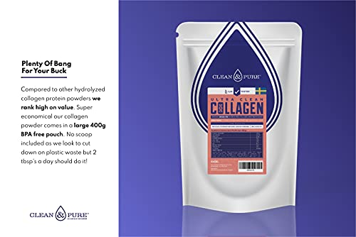 Clean & Pure Collagen Powder, Lab Tested Bovine Peptides with No or Zero Growth Hormones, Pesticides or Vet Meds - 400g Lean Caffeine uk supplements