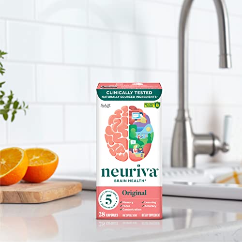 NEURIVA Original Decaffeinated Clinically Tested Nootropic Brain Supplement for Memory, Focus & Concentration, NeuroFactor & Phosphatidylserine, 28ct Capsules NEURIVA uk supplements