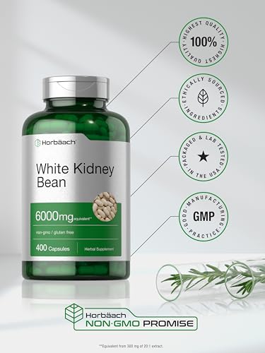 White Kidney Bean Extract Capsules | 6000mg | 400 Count | Non-GMO & Gluten Free Horbäach uk supplements