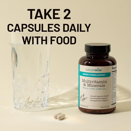 NatureWise Multivitamin for Women + Stress Support with Organic Whole Foods & Natural Minerals - B-Complex + Vitamin C + D3 K2 for Immunity, Hair, Skin & Nails - Non-GMO - 60 Capsules[30-Day Supply] NatureWise uk supplements