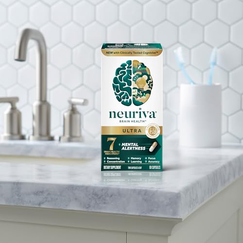 NEURIVA Ultra Decaffeinated Clinically Tested Nootropic Brain Supplement for Mental Alertness, Memory, Focus & Concentration, Cognivive, Neurofactor, Phosphatidylserine, Vitamins B6 B12, 60 Capsules NEURIVA uk supplements