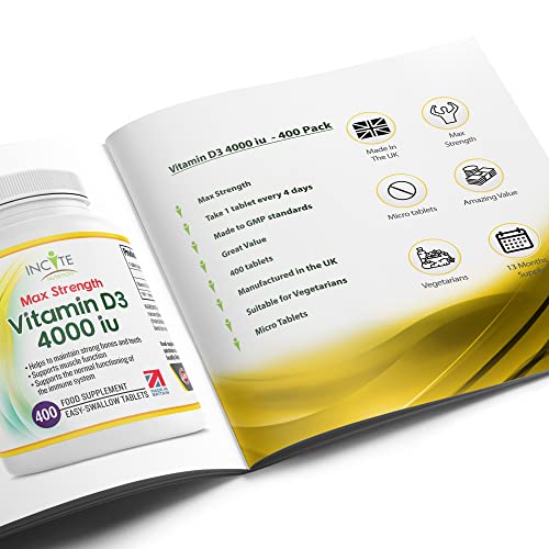 Vitamin D3 4000 iu - Vitamin D Tablets - 1 Year Supply Tablets - Vegetarian - Vitamin D Incite Nutrition uk supplements