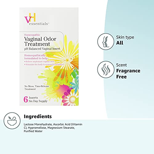 vH essentials Vaginal Odor Treatment - pH Balanced Vaginal Suppositories - 6 Tablets With Applicator, White vH essentials uk supplements