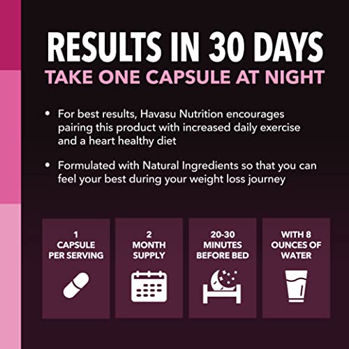 HAVASU NUTRITION Night Time Fat Burner Weight Loss Pills for Women | Appetite Suppressant for Weight Loss (+ Vitamin D, 60 Count) HAVASU NUTRITION uk supplements