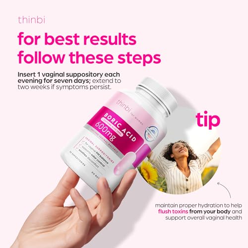 Thinbi Boric Acid Suppositories for Women w/Aloe Vera - BV Treatment & PH Balance Artnaturals uk supplements
