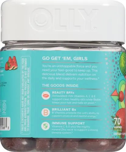 OLLY Teen Girl Multi Gummy, Healthy Skin and Immune Support, 15 Essential Vitamins, Biotin, Zinc, Calcium, Chewable Multivitamin OLLY uk supplements