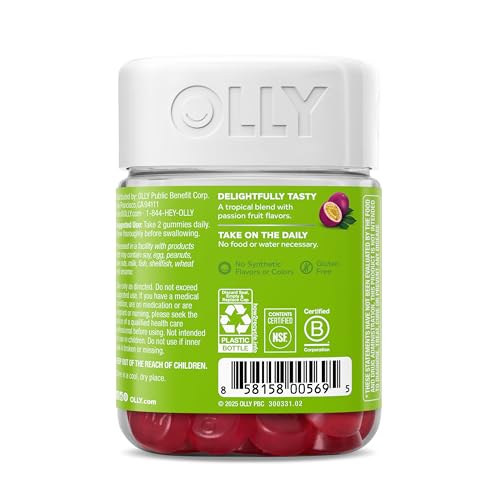 OLLY Daily Energy Gummy, Caffeine Free, Vitamin B12, CoQ10, Goji Berry, Adult Chewable Supplement, Tropical Flavor - 60 Count OLLY uk supplements
