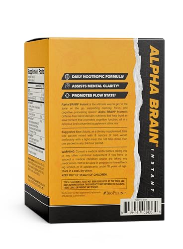 ONNIT Alpha Brain Instant Cognitive Support Drink Mix, Nootropic Supplement for Focus, Memory and Clarity, Peach Flavor, 0.13 oz Packets, 30 Count ONNIT uk supplements