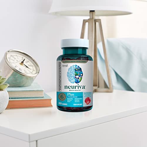 NEURIVA Plus Decaffeinated Nootropic Brain Supplement for Memory, Focus & Concentration & Cognitive Function, Clinically Tested NeuroFactor, Phosphatidylserine, Vitamins B6 B12,50ct Strawberry Gummies NEURIVA uk supplements